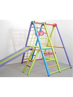 Dani Wooden Playground for Kids SportPlanet - Indoor Gym Set: Ladder, Swing, Slide and Rings (Colored)