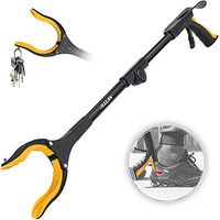 Jellas Reacher Grabber Tool, 0°-180° Angled Arm, 90° Rotating Head, 32" Foldable Claw Grabber with Shoehorn, Reaching Assist Tool for Trash Pick Up, Litter Picker, Arm Extension (Yellow)