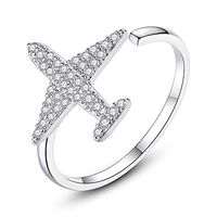 Slendima Exquisite Rhinestone Airplane Cuff Ring Women Party Daily Life Jewelry Accessory Silver