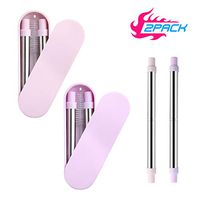 Yassk 2 Pack Reusable Straws 9 inch Telescopic Drinking Stainless Steel Metal Straws with Sliding Case & Cleaning Brush (Pink-Violet)