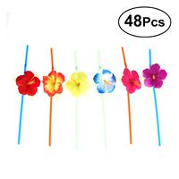 48 Pcs Plastic Flower Straws Disposable Decorative Sucker for Beverage (6 Colors Mixed with Flower Straw, Random Color)