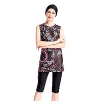 Gojendy Women Solid Ethnic Pattern Bathing Suit for Muslin Sleeveless Tank Top Swimwear (XXL, Black)