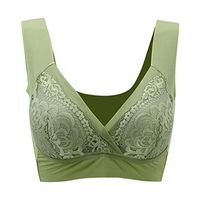 Push Up Bras for Women, Women's Floral Lace Wirefree Solid Bra Soft Cup Everyday Sports Bra Underwear, Plus Size Black