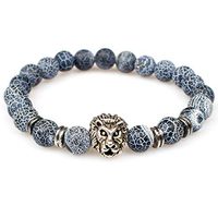 Jewelry,Gemstone Bracelet Natural Weathered Agate Stones Yoga Reiki Prayer Stone with Sliver Lion(Weathered Agate,Sliver Lion)