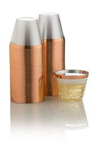  Rose Gold Rimmed Clear Cups 9 oz. | Old Fashioned Tumblers | Elegant Plastic Party Cups | Fancy Disposable Wedding Cups | Heavy Duty Rose Gold Rimmed Cups (100 ct) 