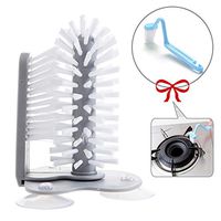 Yzwen Glass Washer Brush Cleaner with Suction Base Double Sided Bristle, Standing Glass Bottle Cup Cleaner for Bar Kitchen Sink Washing Cleaning Tools with Curved Cleaning Brush,A