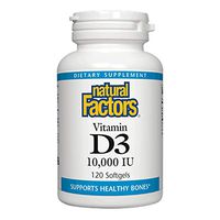Natural Factors, Vitamin D3 10000 IU, Supports Strong Bones, Teeth, and Muscle and Immune Function with Flaxseed Oil, 120 softgels (120 Servings)