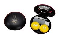 Round Small Size Contact Lens Box Holder Case with Dog Pattern - Black