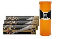 Zig Zag King Size Pre Rolled Cones (3 Packs) with Hippie Butler Pop Top Storage Container - 4 Item Bundle