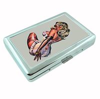 Pinup Girl Corset R1 Hip Silver Cigarette Case Id Holder Metal Wallet 4" X 2.75" RFID Protection