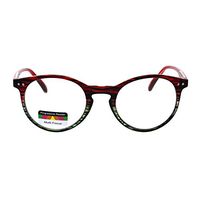 Round Keyhole Thin Plastic Horn Rim Tri-focal Progressive Reader Eyeglasses Red Green Stripe 2.75