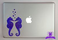 Overly Attached Decals Sea Horses with Bubbles Specialty Vinyl Decal Sized To Fit A 13" Laptop - Blue Metal Flake