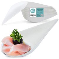 [50 Pack] 4" White Disposable Tasting Spoon - Tear Drop Mini Plates for Desserts and Appetizers Sample Serving, Biodegradable Sugarcane Paper and Plastic Alternative, Hot or Cold Food, Microwave Safe