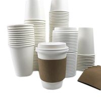 Black Cat Avenue 50 Sets 12oz Disposable Hot White Paper Cups with Lids and Sleeves For Hot Drinks Coffee Cocoa Chocolate Latte Cappuccino