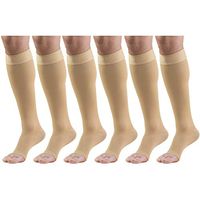20-30 mmHg Compression Stockings for Men and Women, Knee High Length, Dot-Top, Open Toe Beige Medium (6 Pairs)