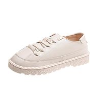 Neartime Women's Fashion Sports Shoes Spring/Autumn Ankle Flat Lace-Up Leather Casual Short Boots