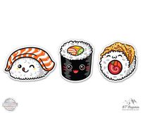 GT Graphics Cute Sushi Set of 3-2" Each Vinyl Stickers - for Car Laptop I-Pad Phone Helmet Hard Hat - Waterproof Decals