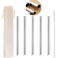 ZFITEI Stainless Steel Straws, Rounded tip Drinking Straws, Anti-Scratch Stainless Steel Straw，Set of 5,Bubble Tea Straws,Comfortable Straws，Reusable Straws-8.5''