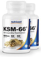 Nutricost KSM-66 Ashwagandha Root Extract 600mg, 60 Veggie Caps (2 Bottles) - High Potency 5% Withanolides - with BioPerine