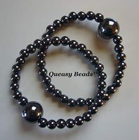 Queasy Beads® ~ Two (2) Authentic Stylish Motion Sickness Anti Nausea Acupressure Bracelets in Sheer Magnetism ~ Genuine, High Quality Magnetic Hematite Gemstone Beads for Fashionable Nausea Relief