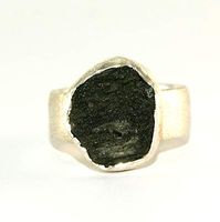Moldavite Ring - Raw Rough - Brushed Sterling Silver - R1808