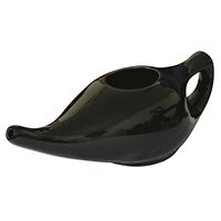 HealthGoodsIn - Porcelain Ceramic Neti Pot for Nasal Cleansing Black | Natural Treatment for Sinus, Infection and Congestion | Neti Pot with 10 Sachets of Neti Salt + Instructions Leaflet