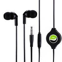 Premium Sound Retractable Headset Hands-free Earphones Mic Earbuds Headphones Wired [3.5mm] Black for BLU Life One X2 - BLU R1 HD - BLU R1 Plus