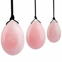 TUMBEELLUWA Yoni Egg Healing Crystal 3 PCS Drilled Massage Stones for Women to Train Pelvic Muscles Kegel Exercise, Rose Quartz in Large Size