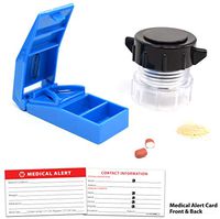 Pill Cutter Crusher Combo Pack Includes Durable Easy to Use Pill Splitter with Storage and Easy Twist Medication Grinder with Pill Holder, Cut or Pulverize Small to Large Pills and Medical Alert Card