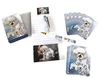 Love My Dog! Gift Set - 4 Piece Bundle- One Custom Fine Art Writing Pen, One Matching Magnetic List Pad, One Matching Decorative Magnet, One Matching Deck Playing Cards (Bichon Frise')