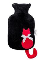 Small Plush Creative Rubber Hot Water Bottle, Black and Cartoon Cat