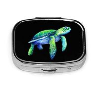 Blue Sea Turtle Underwater Aquatic Aniaml Turtles Pill Box Square Metal Pill Case Two Compartment Pocket Medical Drug Tablet Medicine Storage