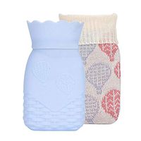 Microwave Heating Bottle Environmental Silicone Transparent Hot Water Bag with Knit Cover, Hot & Cold Therapies - Gift for Birthday, Christmas, Valentine's Day, Gift Exchange Party (Small, Blue)