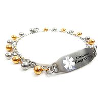 My Identity Doctor - Women's Medical ID Bracelet with Engraving - 316L 2mm Steel Drops - White - Wrist Size 6 Inch