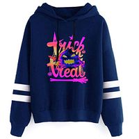 Alangbudu Women Halloween Pumpkin Hoodie Pullover Long Sleeve Two Lines Cuff Sweatshirt Tops Loose Tunic Guard Blouse Blue