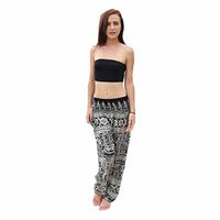 Fanteecy Women Boho Printed Smocked Waist Harem Yoga Pants Floral Print Baggy Pants Hippie Workout Pilates Pants (Free Size, Black)
