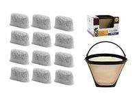 GoldTone Brand 8-12 Cup Coffee Filter & Set of 12 Charcoal Water Filters fits Cuisinart Coffee Maker and Brewers. Replaces your Cuisinart No.4 Cone Reusable Coffee Filter & Cuisinart Water Filter