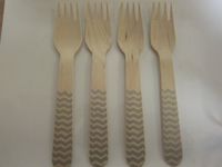 Vintage Disposable Silver Chevron Wooden Forks - Party Flatware - 25 Ct. - Twilight Parties