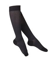 Touch Compression 20-30 mmHg Cotton Socks for Women, Black Herringbone, Small