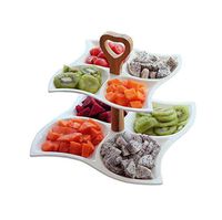 Home big wrist Ceramic Double Fruit Plate, Multi-Grain Dessert Fruit Skewer Dried Fruit Plate Snack Box Breakfast Plate Tableware Decorative hotel retro soup bowl