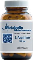 Metabolic Maintenance L-Arginine - Pure 500 Milligrams No Fillers, Amino Acid for Cardiovascular Support (100 Capsules)