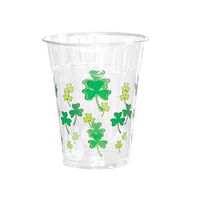 Party Essentials N700050 Soft Plastic Printed Party Cups, Shamrocks/Clovers, 16 oz, 60-Count