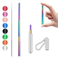 Senneny Telescopic Reusable Straws Stainless Steel Metal Drinking Rainbow Straw Portable Collapsible Straw with Travel Case Cleaning Brush Keychain (Silver)