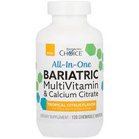 Bariatric Choice - All-in-One Bariatric MultiVitamin - Designed for Post Bariatric Surgery - Chewable Vitamin Supplements with 375 mg Calcium Citrate - Tropical Citrus - 120 ct