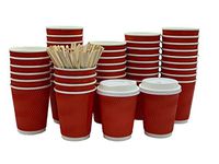 Extra Strength Disposable Paper Coffee Cups with Lids and Stirs (100 Set Pack)