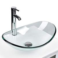 YOURLITE Modern Tempered Glass Sink Bathroom Vanity Vessel Sink and Faucet Combo Boat Style Utility Sink Above Counter