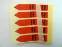 Minilabel 125 X Red Alert Arrow Labels , Sign Here , Removable Low Tack Stickers For Documents, Letters Or Contracts