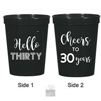 30th Birthday Black Stadium Plastic Cups - Hello 30, Cheers to 30 Years
