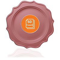 Tiger Chef 60-Count, 8-inch Pink Color Round Scalloped Rim Disposable Plastic Plate Set Includes 60 Plastic Salad Plates - BPA-Free