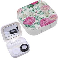 Portable Contact Lens Case Box Travel Kit Mirror + Bottle + Tweezers Container Holder [ Watercolor Roses ]